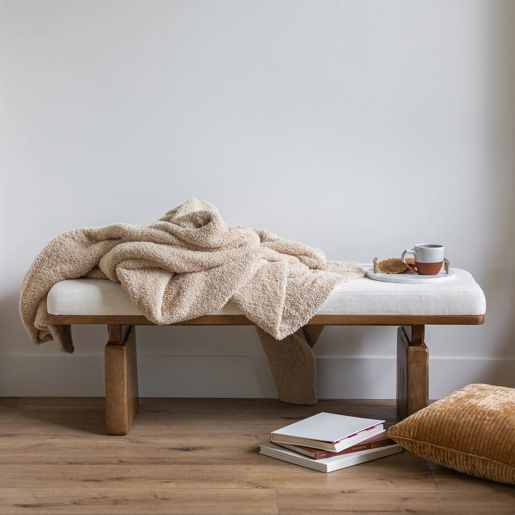 Buffed Beige Solid Double Layered Print Extended Throw