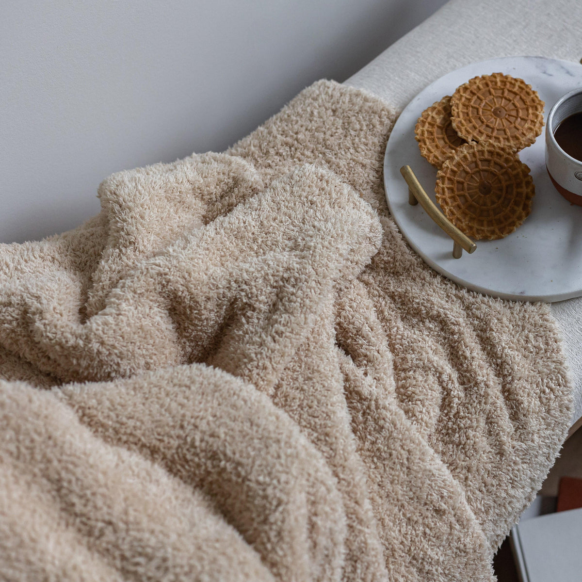 Buffed Beige Solid Double Layered Print Extended Throw