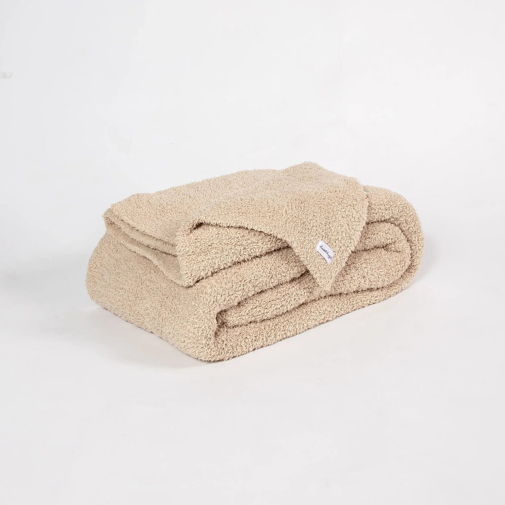 Buffed Beige Solid Double Layered Print Extended Throw