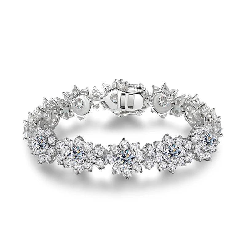 100% 925 Sterling Silver Sunflower Moissanite Bracelet, 18.7-20.4cttw - Women's Diamond Hand Chain, Fine Jewelry Gift