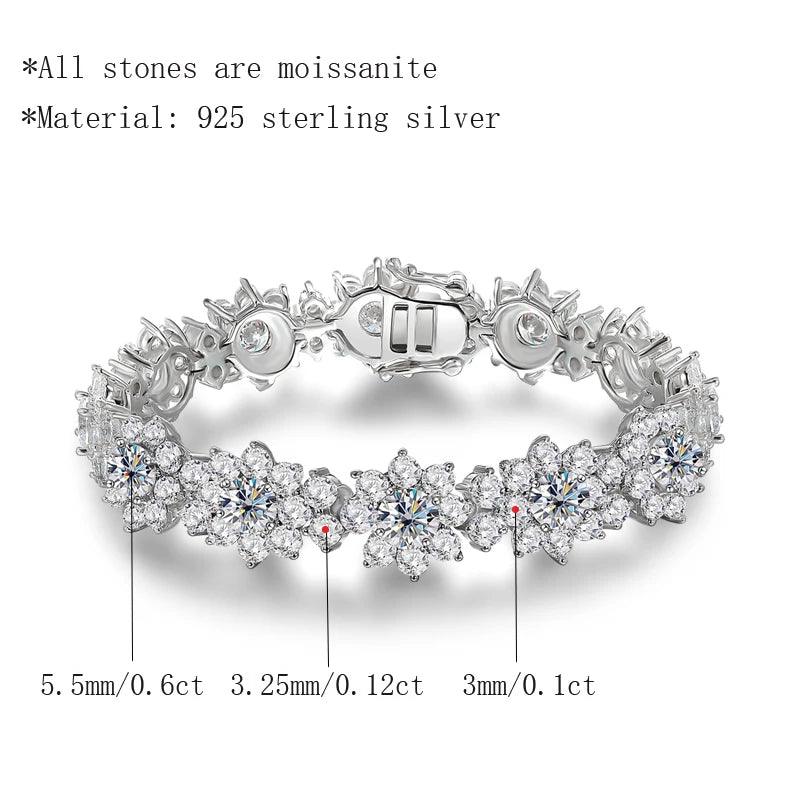 100% 925 Sterling Silver Sunflower Moissanite Bracelet, 18.7-20.4cttw - Women's Diamond Hand Chain, Fine Jewelry Gift