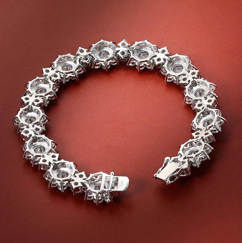 100% 925 Sterling Silver Sunflower Moissanite Bracelet, 18.7-20.4cttw - Women's Diamond Hand Chain, Fine Jewelry Gift