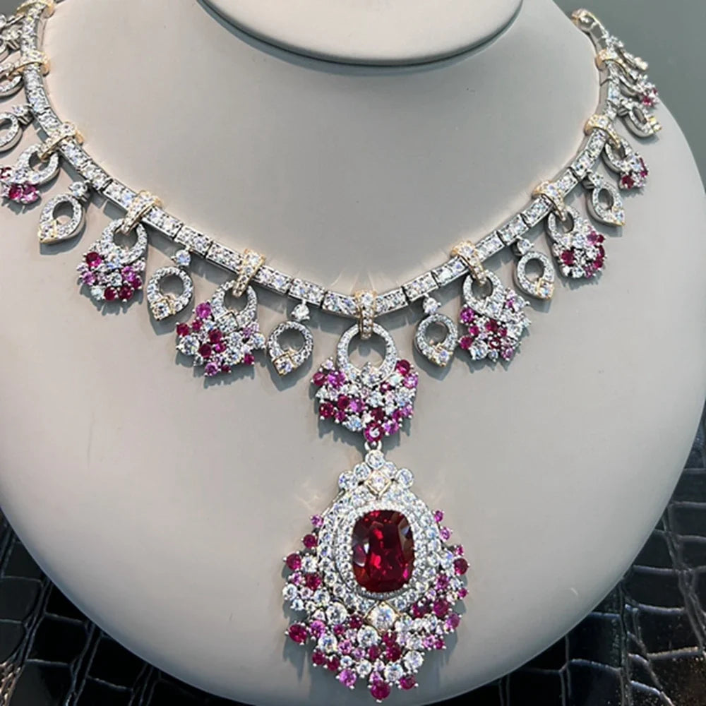 100% 925 Sterling Silver Ruby & High-Carbon Diamond Gemstone Charm Pendant Necklace | Fine Jewelry Anniversary Gift