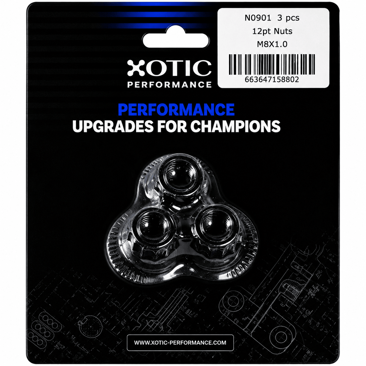 12-Point Nuts 8mm x 1.00, Socket Size 10mm x 3 pcs