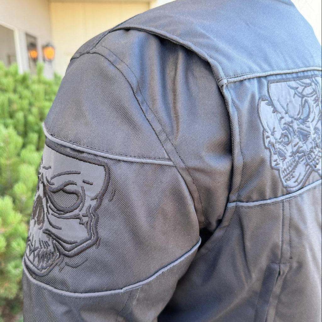 Open Road Men's Reflective Skull Cordura Motorcycle Jacket