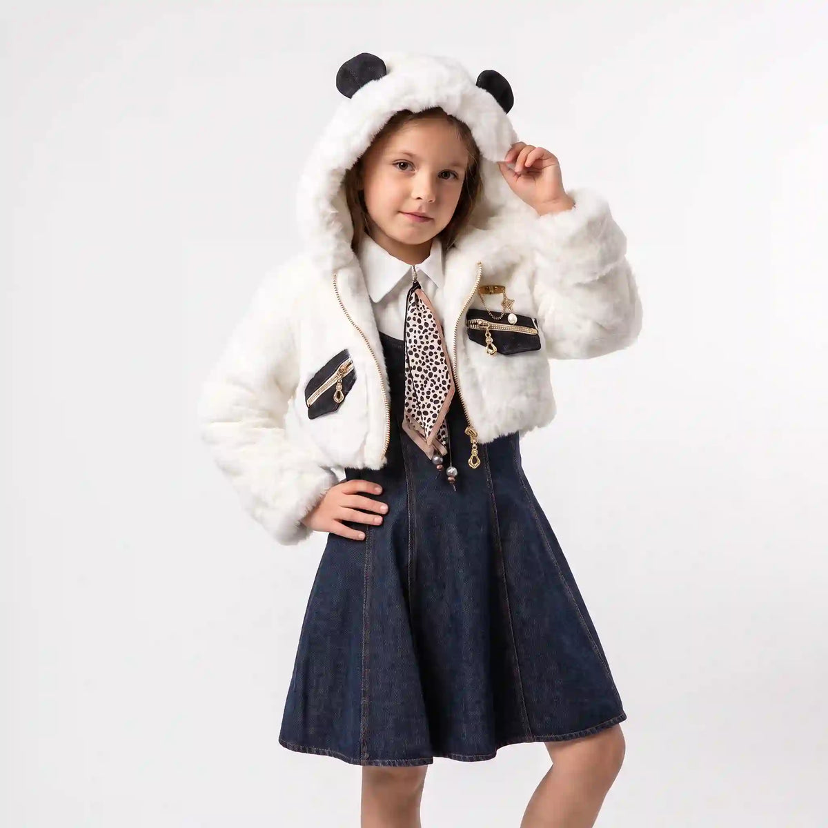 Denim Panda Girls Dress