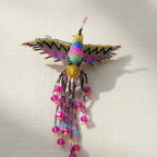 Gold blue pink Hummingbird Barrette with Fringes