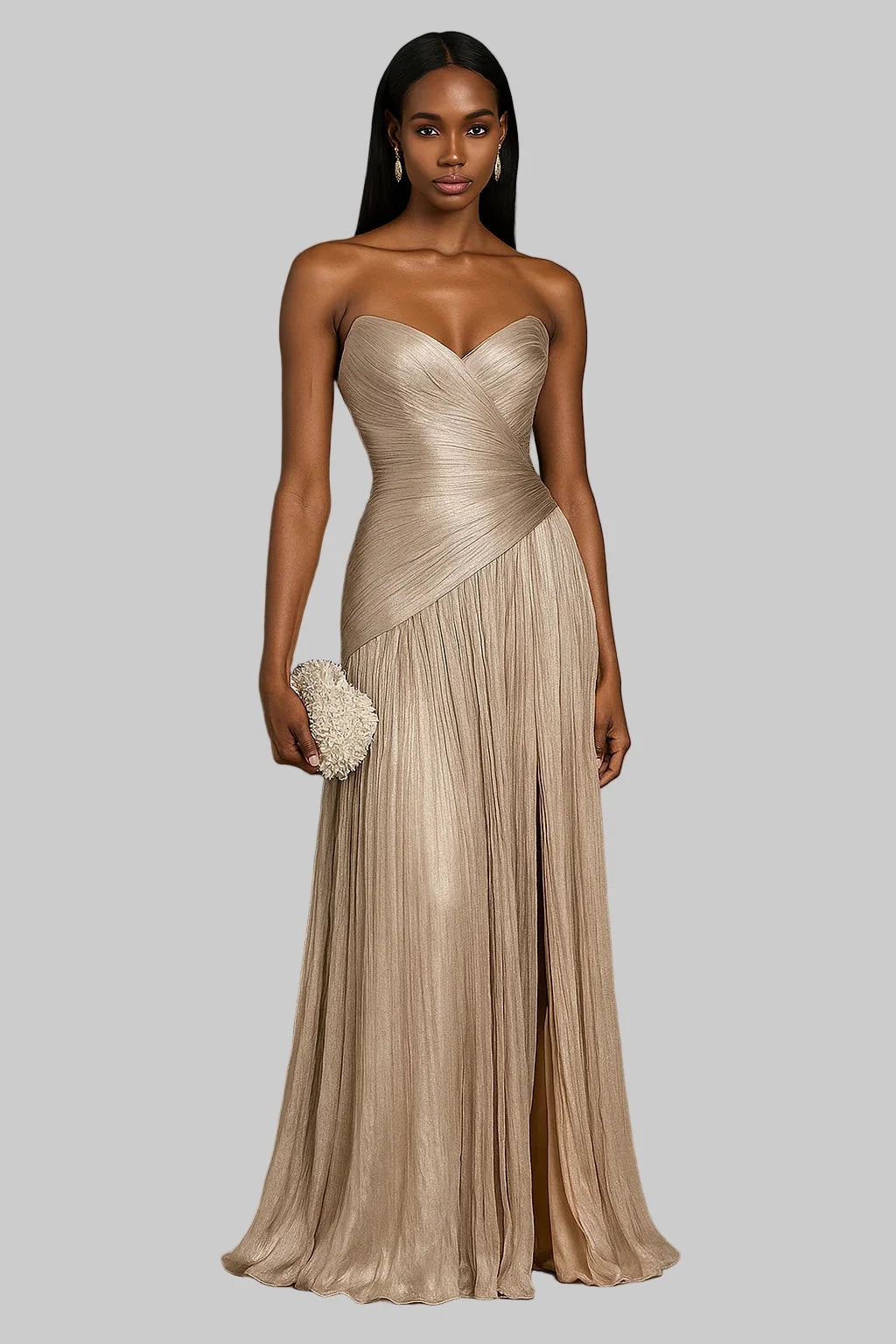 Customized Elegant Strapless A-Line Prom Dress | Pleated Sleeveless Floor-Length Evening Gown