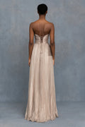 Customized Elegant Strapless A-Line Prom Dress | Pleated Sleeveless Floor-Length Evening Gown