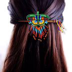Red and Green Wooden Stick Butterfly Beaded Barrette with Fringes
