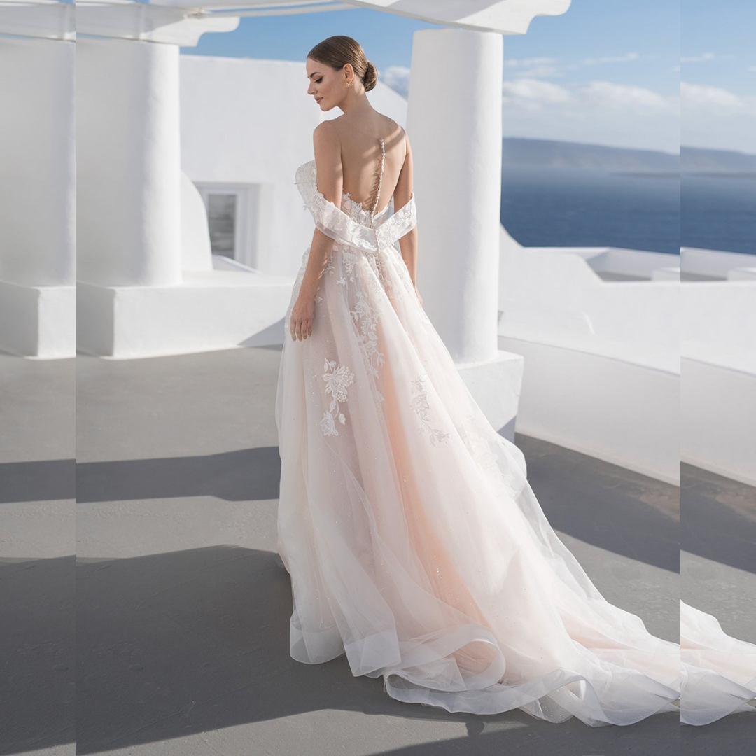 Boho V-Neck A-Line Wedding Dress – Lace Appliqués & Flowing Tulle Skirt, Custom Made