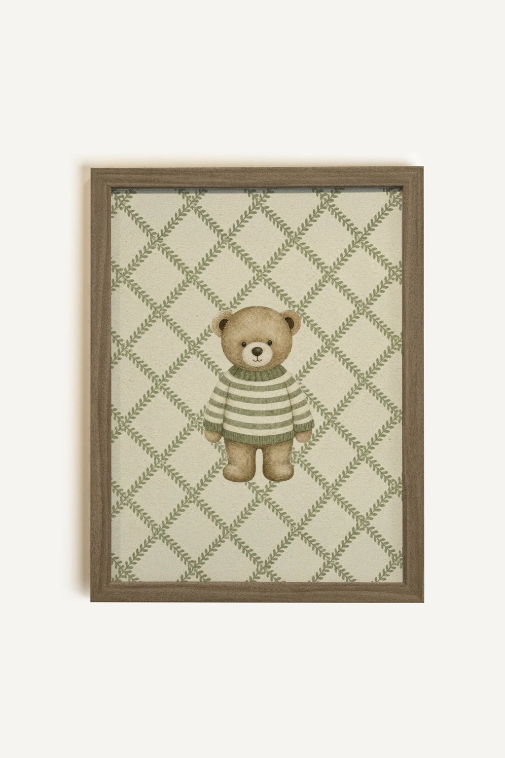 OURSON TRICOT, Oeuvre sur toile rigide, encadré brun chêne (collective)