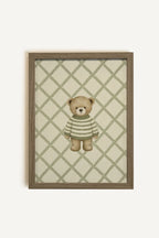 OURSON TRICOT, Oeuvre sur toile rigide, encadré brun chêne (collective)