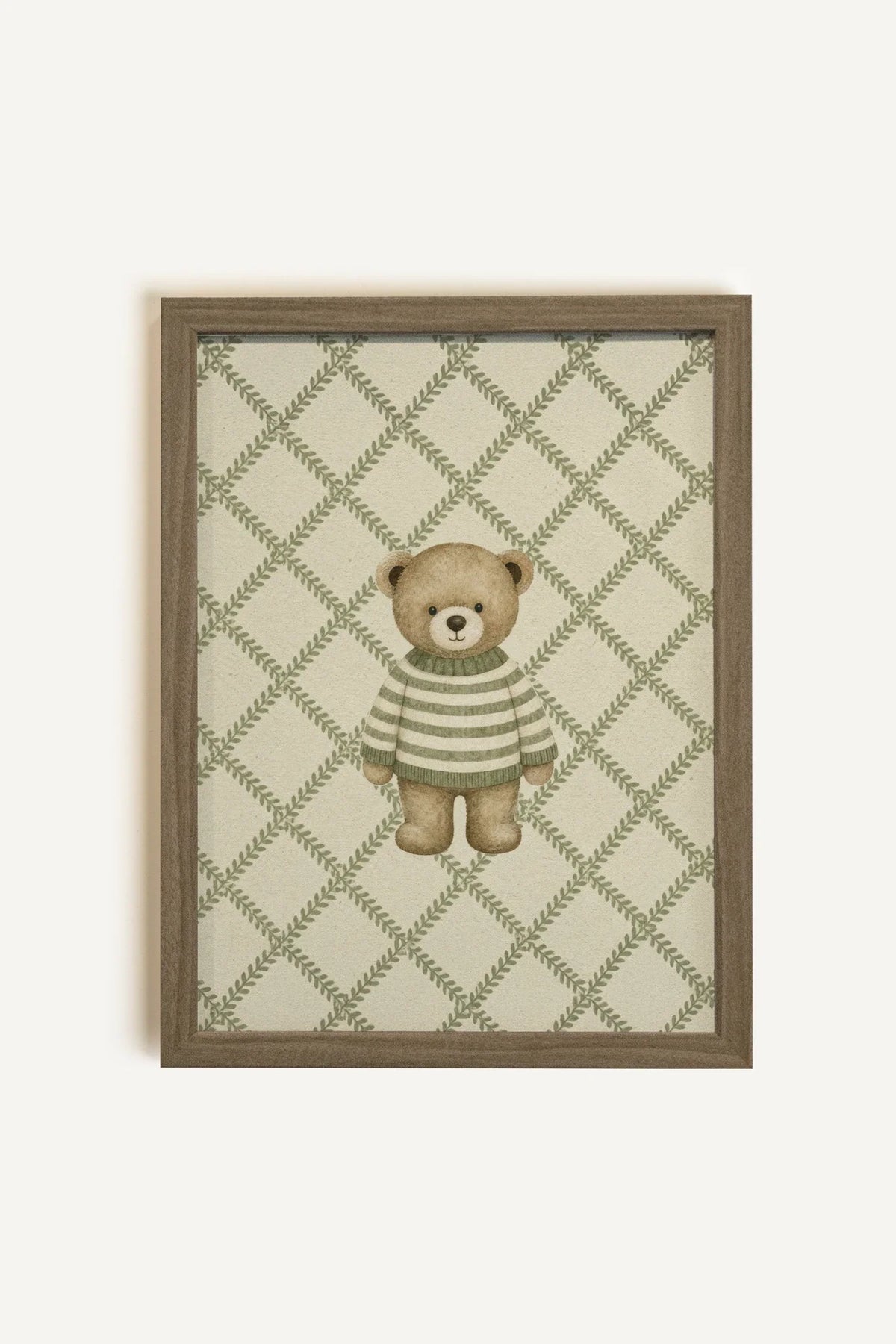 OURSON TRICOT, Oeuvre sur toile rigide, encadré brun chêne (collective)