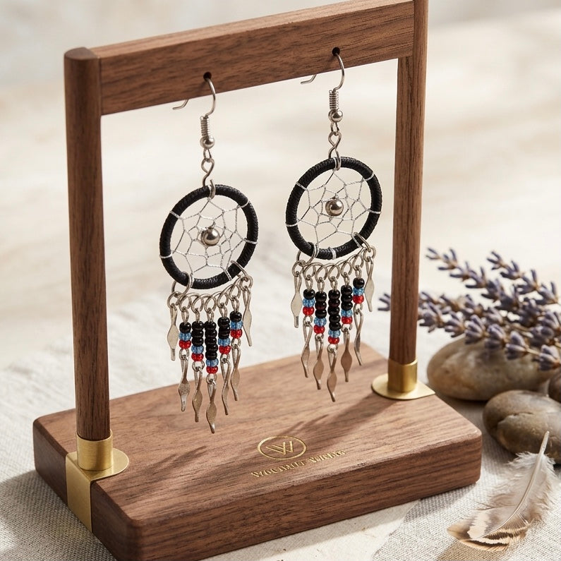 black beaded dream catcher earrings