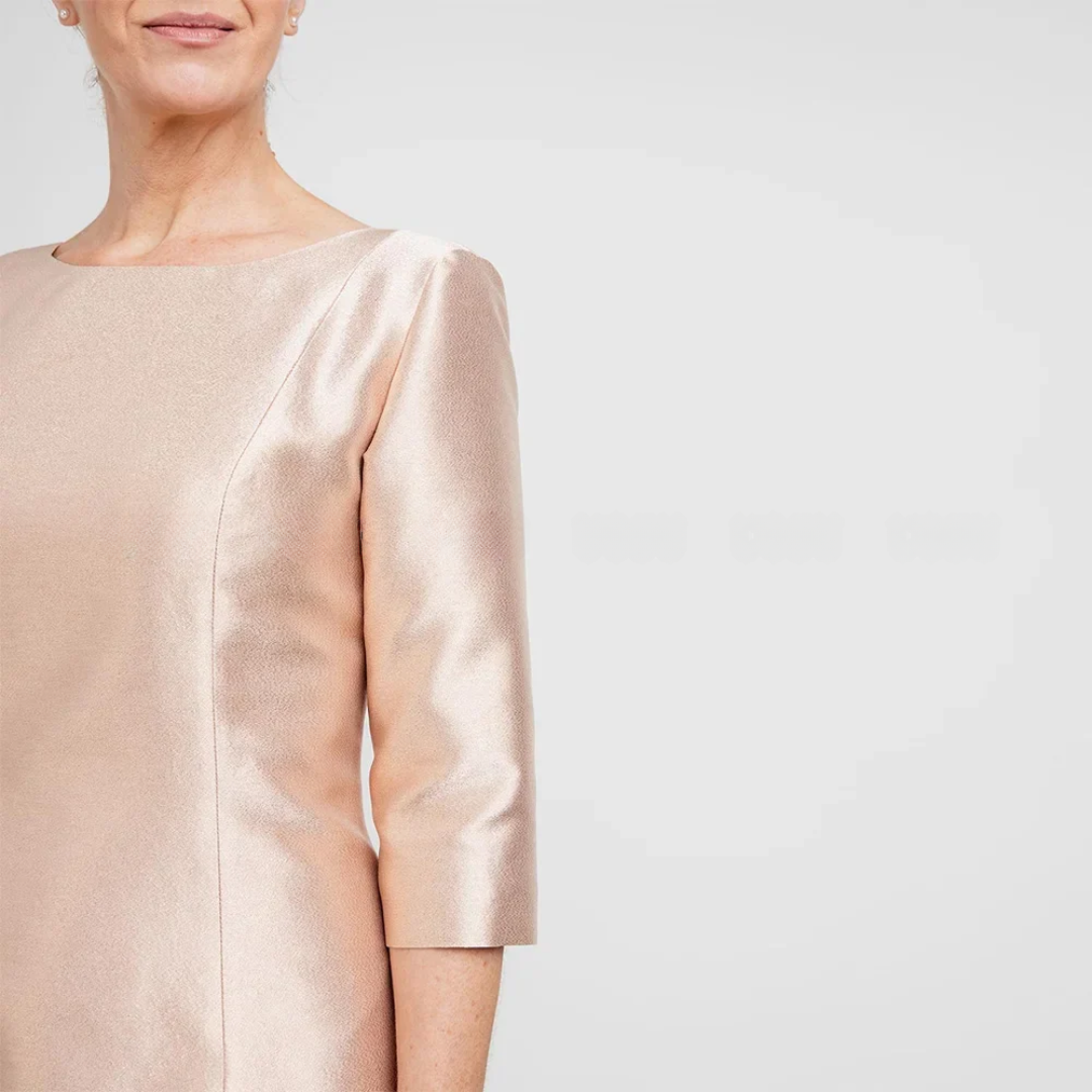 Elegant Bateau Neck A-Line Mother of the Bride Dress – Tea-Length 3/4 Sleeve Wedding Guest Dress for Women