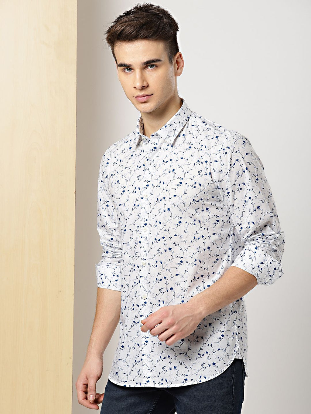 Nikhil Cotton Printed Formal/Casual Men's Shirt - White