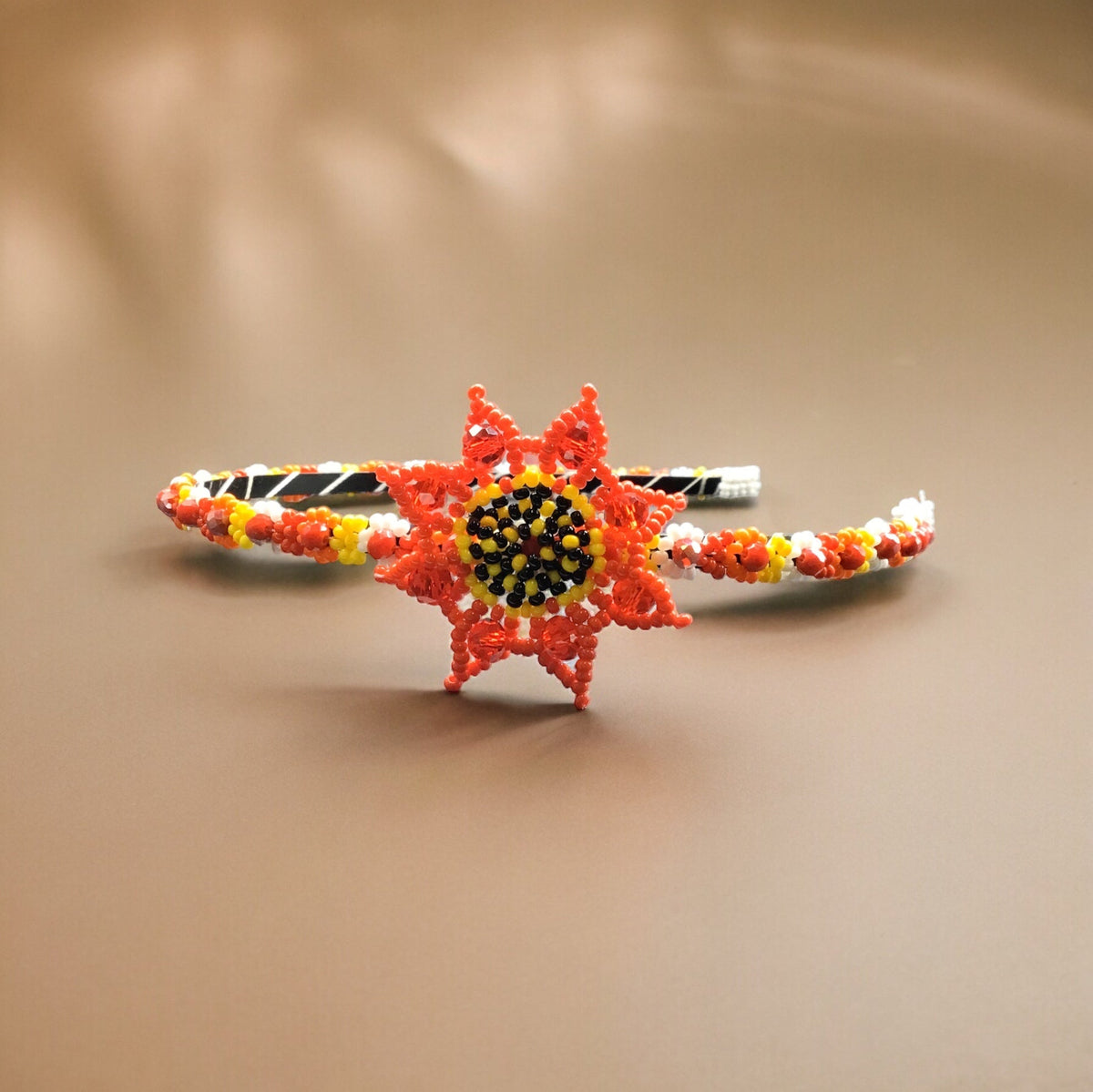 Beaded Headband with Flower Red