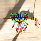 Red and Green Wooden Stick Butterfly Beaded Barrette with Fringes