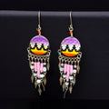 Purple and Yellow Southwestern Round Shaped Dangle Earrings