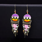 Purple and Yellow Southwestern Round Shaped Dangle Earrings