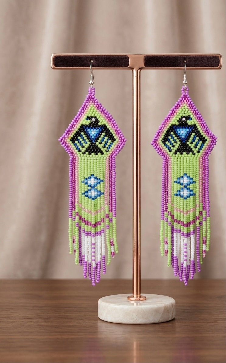 Beaded thunder eagle earrings ( Green )
