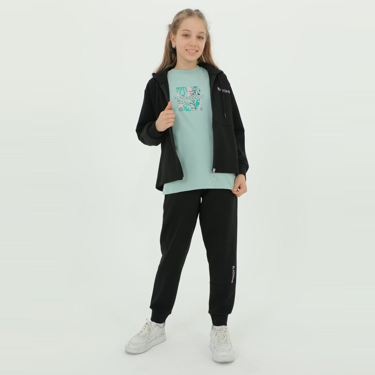 Zip-Up Hoodie Girls Jogger Set