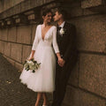 Custom Made Long Sleeve A-Line Short Wedding Dress – White Ivory Satin & Tulle Bridal Gown for Wedding or Party