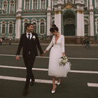 Custom Made Long Sleeve A-Line Short Wedding Dress – White Ivory Satin & Tulle Bridal Gown for Wedding or Party