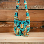 wolf Turquoise and Orange Black Crossbody Bag