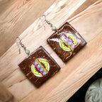 Wood Painted Green Square Earrings