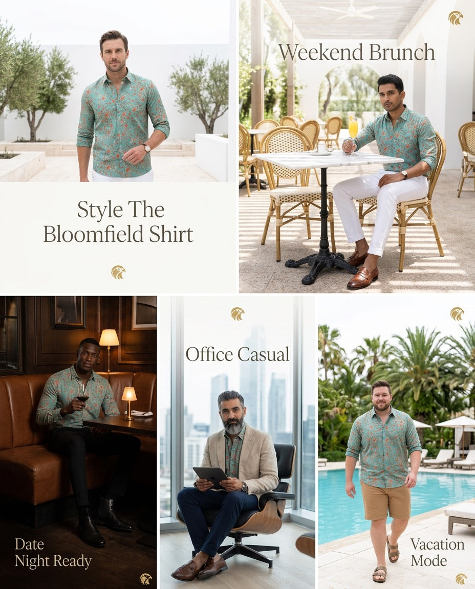 Bloomfield Printed Relaxed Fit Everyday Men's Shirt - Aqua Green