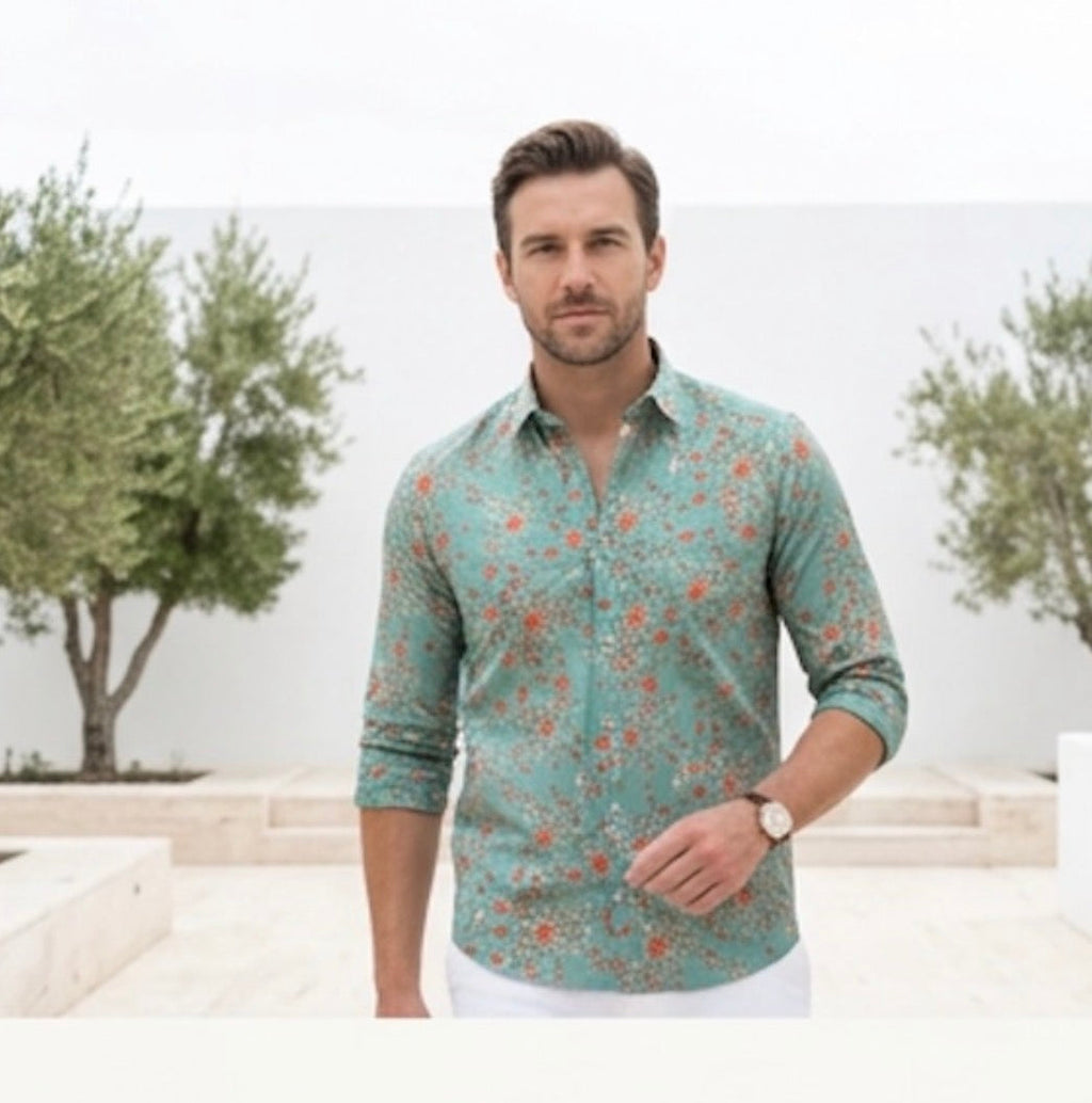 Bloomfield Printed Relaxed Fit Everyday Men's Shirt - Aqua Green