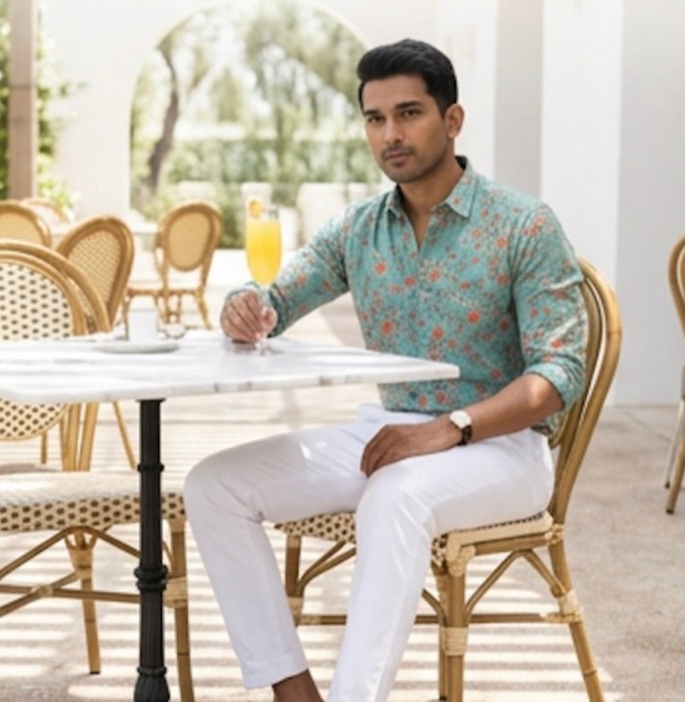 Bloomfield Printed Relaxed Fit Everyday Men's Shirt - Aqua Green