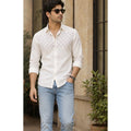 Barrio Block Printed Relaxed Fit Everyday Men's Shirt - White/Lilac