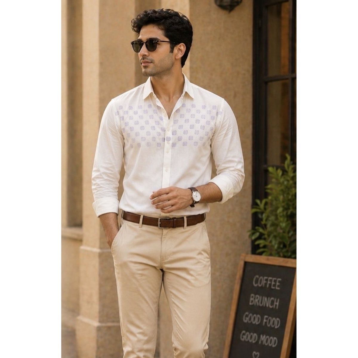 Barrio Block Printed Relaxed Fit Everyday Men's Shirt - White/Lilac