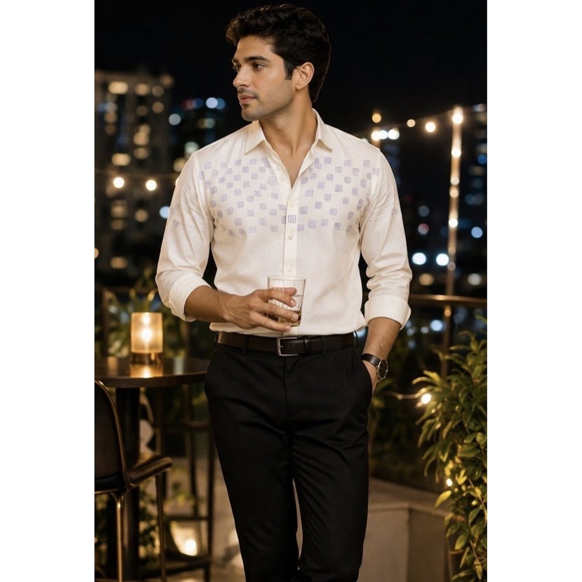 Barrio Block Printed Relaxed Fit Everyday Men's Shirt - White/Lilac