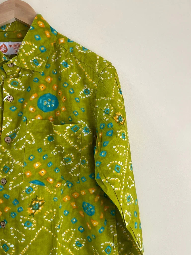 Udaipur Handcrafted Bandhani Tie & Dye Shirt - Green
