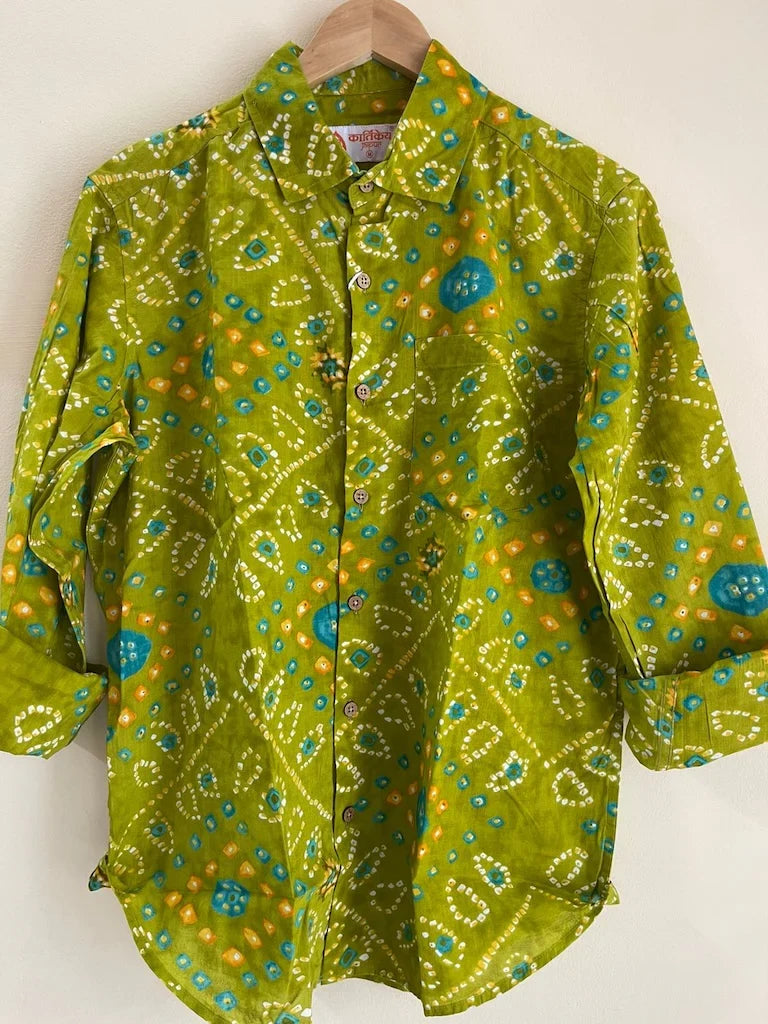 Udaipur Handcrafted Bandhani Tie & Dye Shirt - Green