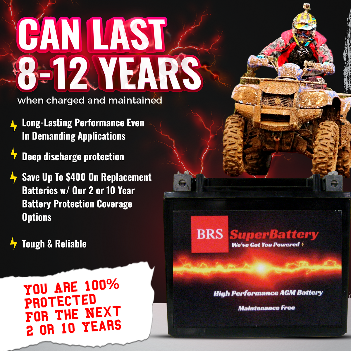 High Performance BRS14AH-BS 2 Year Warranty & Smart Charger / Maintainer Combo Bundle Kit 12v Sealed AGM PowerSports Battery