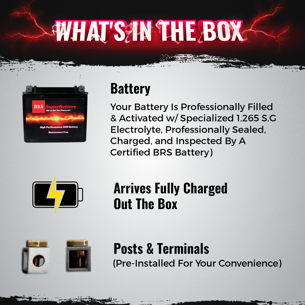 High Performance BRS14AH-BS 2 Year Warranty & Smart Charger / Maintainer Combo Bundle Kit 12v Sealed AGM PowerSports Battery