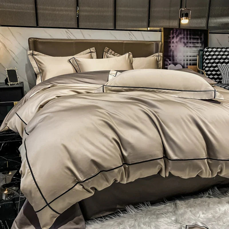 Royal Retreat Fine Gold Embroidered 600 TC Duvet Set - Purple/Dark Grey/White/Steel Blue/Light Grey/Jade Green/Peach Pink/Champagne/Blue/Beige/Aqua Green/Emerald Green