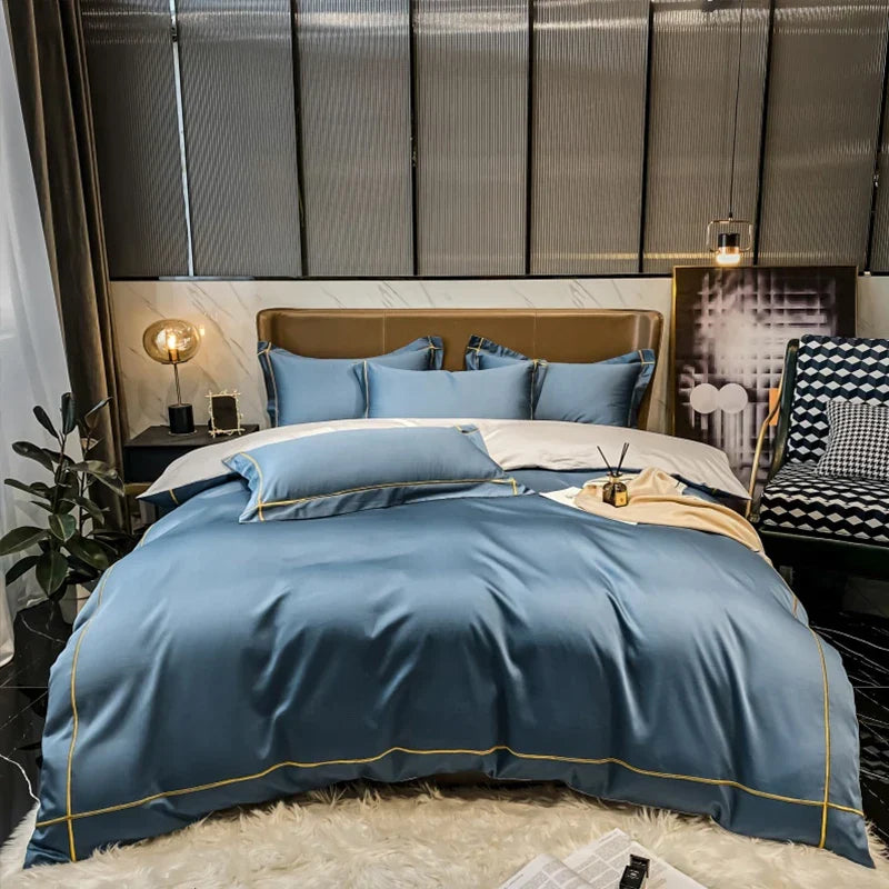 Royal Retreat Fine Gold Embroidered 600 TC Duvet Set - Purple/Dark Grey/White/Steel Blue/Light Grey/Jade Green/Peach Pink/Champagne/Blue/Beige/Aqua Green/Emerald Green