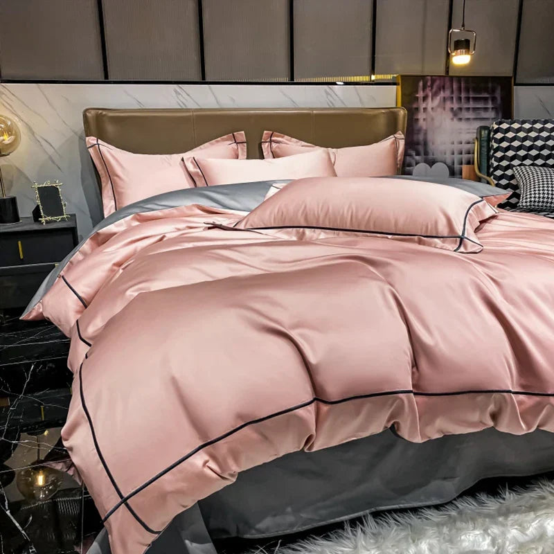 Royal Retreat Fine Gold Embroidered 600 TC Duvet Set - Purple/Dark Grey/White/Steel Blue/Light Grey/Jade Green/Peach Pink/Champagne/Blue/Beige/Aqua Green/Emerald Green