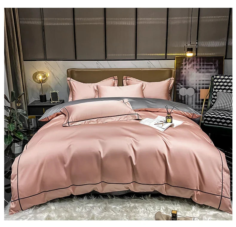Royal Retreat Fine Gold Embroidered 600 TC Duvet Set - Purple/Dark Grey/White/Steel Blue/Light Grey/Jade Green/Peach Pink/Champagne/Blue/Beige/Aqua Green/Emerald Green