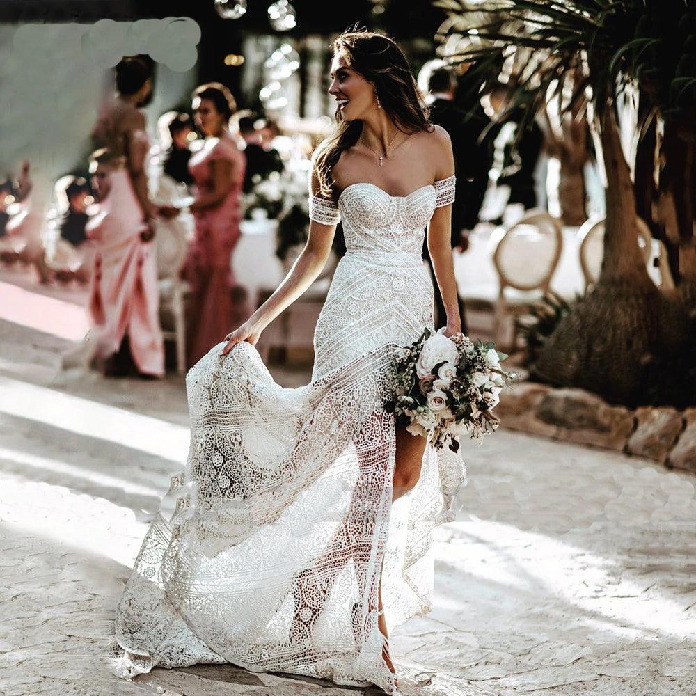 Boho Beach Mermaid Lace Wedding Dress – Chic Fit, Custom Made