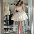 Boho Floral Lace Mini Ball Gown – Short Dress for Prom, Wedding or Evening, Custom Made