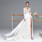 Luxury Long Sleeve Satin Wedding Dress – Simple & Chic Design, Custom Made