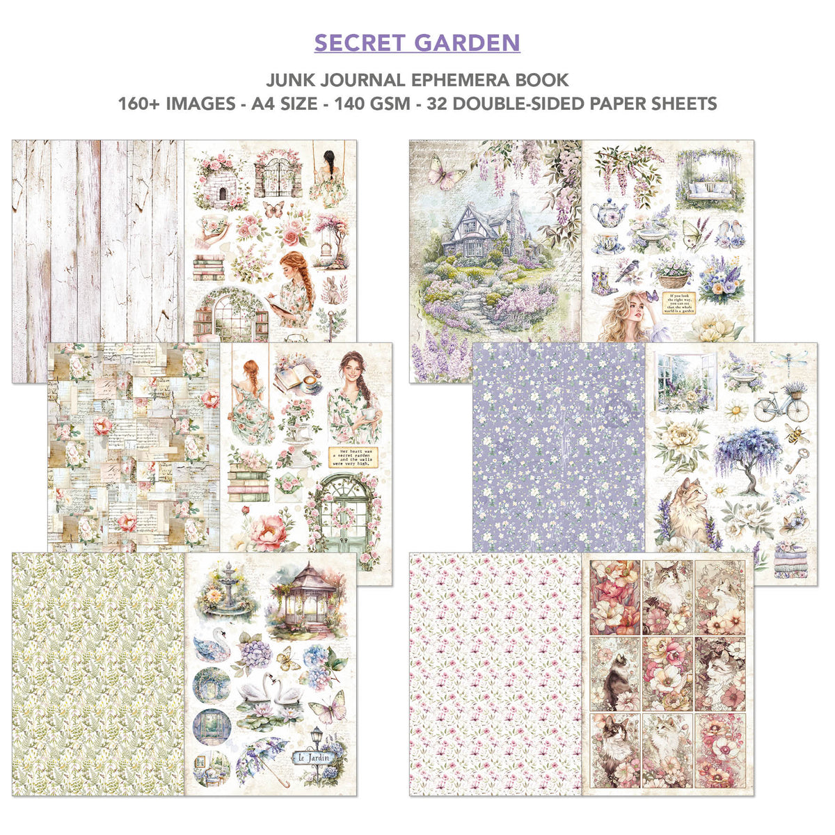 Secret Garden Junk Journal & Ephemera Book A4 32/Pkg