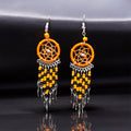 Orange and Black Beaded Dreamcatcher earrings